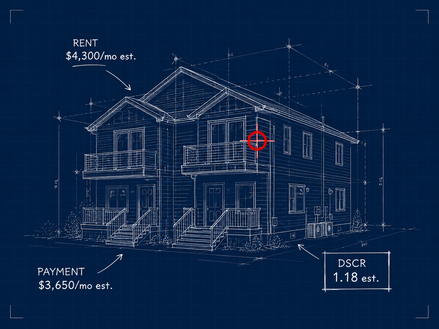 Blueprint property with rent, payment and DSCR annotations